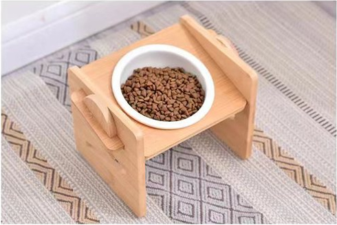 OGLE - 竹木寵物碗實用貓狗盆可調整高度貓咪雙碗